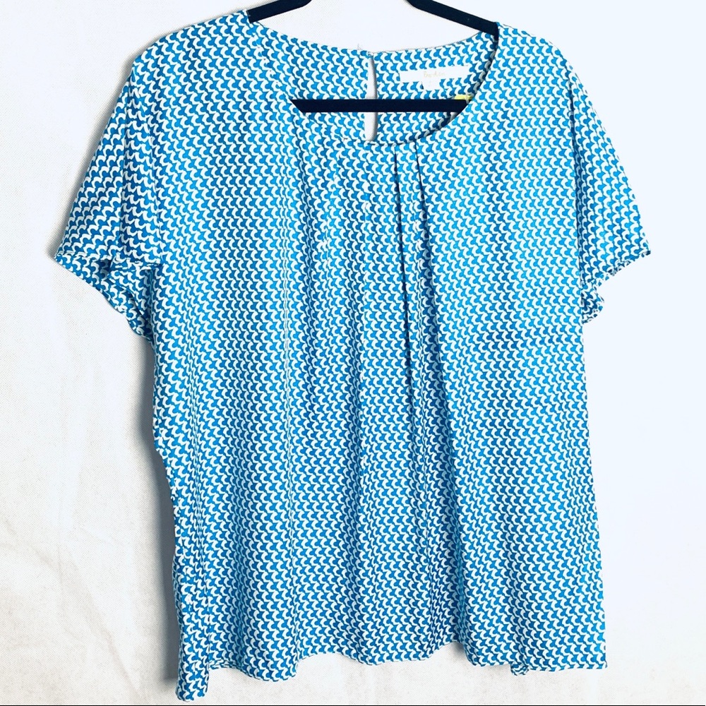 Boden Ravello Blue White Silk Blend Top Size 18